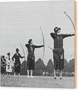 Archive Shot  Row Of Female Archers Wood Print