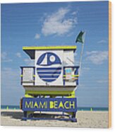 Art Deco Lifeguard Tower On Miami Wood Print