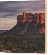 As The Sun Sets On Courthouse Butte Wood Print