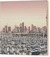 Auckland City And Harbour At Sunset Wood Print