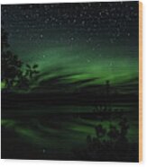 Aurora Behind The Trees Wood Print