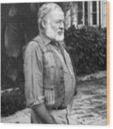 Author Ernest Hemingway In Yard Wood Print