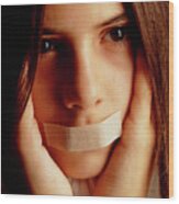 Autism: Girl With Tape Over Mouth & Covering Ears Wood Print