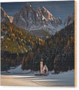 Autumn And Winter In Dolomites Wood Print