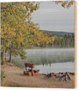 Autumn Morning On Cavell Lake Jasper National Park Fall Leaves Wood Print