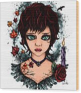 Semi-realistic Witchy Girl Portrait, Autumn Girl Wood Print