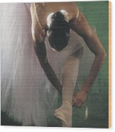 Ballerina Tying Toe Shoes Wood Print