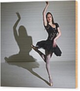 Ballet Dancer In Black Lace Leotard And Wood Print