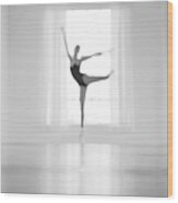 Ballet Dancer Practicing In Front Of Wood Print