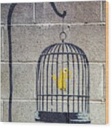 Banksy Bird Cage Detroit Wood Print