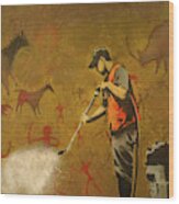 Banksy's Cave Painting Cleaner Wood Print