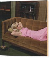 Barbara Eden Relaxing On Sofa Wood Print