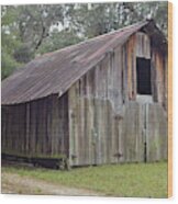 Barn By The Dirt Road Wood Print