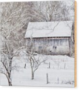 Barn In The Snow #2608 Wood Print