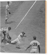 Baseball Player Jackie Robinson Sliding Wood Print
