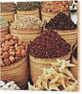 Baskets Of Spices In Spice Bazaar Wood Print