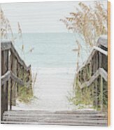 Beach Boardwalk And Sea Oats Grass Panorama Photo Wood Print