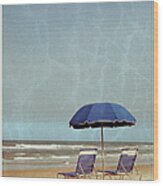 Beach Umbrella And Chairs - Vintage Wood Print