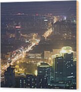 Beijing Cityscape At Night, Aerial Wood Print