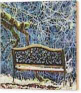 Bench By The River Wood Print