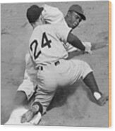 Bill Johnson Tagging Out Jackie Robinson Wood Print