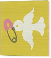 Bird Carrying Diaper Pin Wood Print