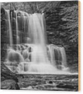 Black And White Photo Of Sheldon Reynolds Waterfalls Wood Print