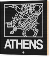 Black Map Of Athens Wood Print