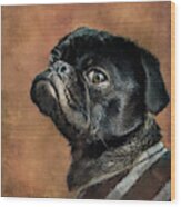 Black Pug Dog Portrait Wood Print