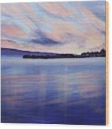 Blue Fog Over Sunset Lake Wood Print