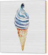 Blue Ice Cream, Watercolor Illustration Wood Print