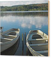 Blue Lake, White Boats Wood Print