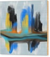 Blue Orange Black Tan Drag Abstract Digital Painting By Delynn Addams Wood Print