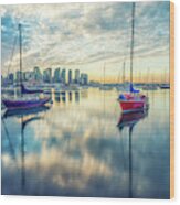 Blue Red And Gold San Diego Harbor Wood Print