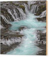 Beautiful Blue Bruarfoss Waterfall In Iceland Wood Print