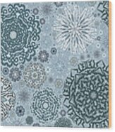 Blue Snowflake Pattern Wood Print
