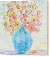 Blue Vase With Flowers Wood Print