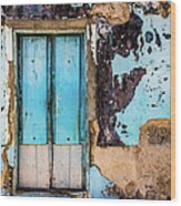 Blue Wall And Door Wood Print