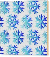 Blue Watercolor Snowflakes Pattern Wood Print