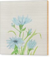 Blue Wildflowers Watercolor Wood Print