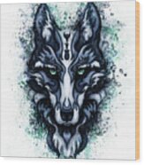 Animal Abstract Painting, Blue Wolf Wood Print