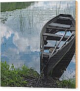 Boat In A Lake Near Sweita Lipka, Northern Poland Wood Print