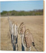 Boots On Fence Wood Print