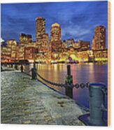 Boston Skyline At Dusk Wood Print