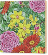Botanical Watercolor Flowers Garden Flowerbed I Wood Print
