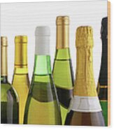 Bottles Of White Wine And Champagne Wood Print