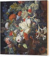 Bouquet Of Flowers At A Column Wood Print