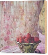 Bowl Of Red Raspberries Wood Print