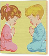 Boy And Girl Praying Wood Print