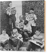 Boys Reading Comic Books Wood Print